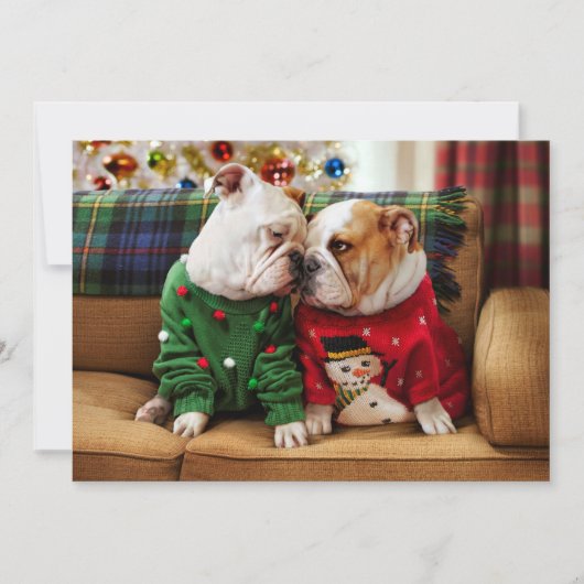 Kerstbulldoggen in trui kaart (Voorkant)