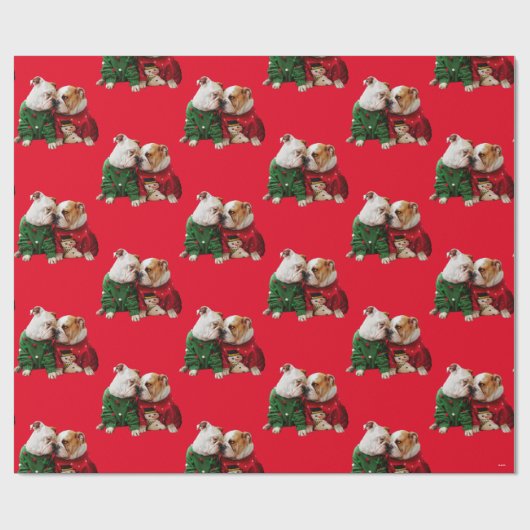 Kerstbulledogs in Sweaters Cadeaupapier (Vlak)