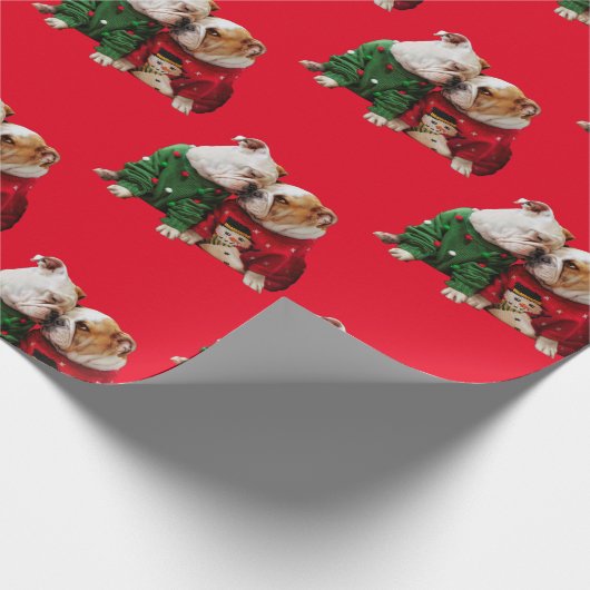 Kerstbulledogs in Sweaters Cadeaupapier (Hoek)