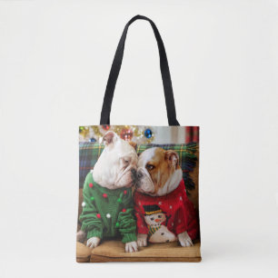 Kerstbulledogs in Sweaters Draagtas
