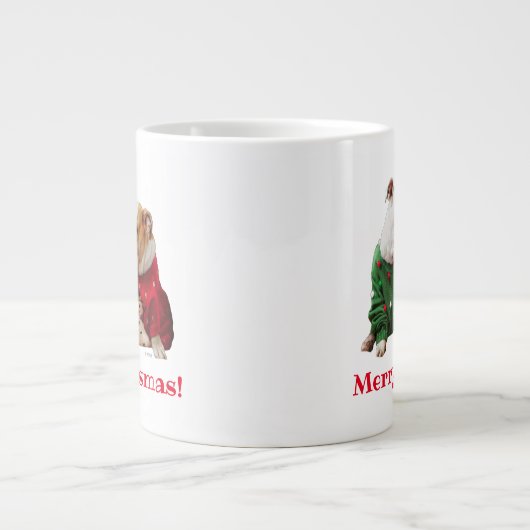 Kerstbulledogs in Sweaters Extra Grote Beker (Voorkant)