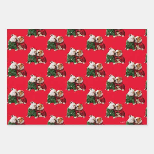 Kerstbulledogs in Sweaters Inpakpapier Vel (Voorkant)