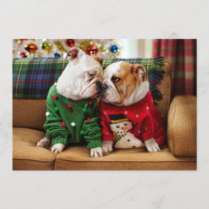 Kerstbulledogs in Sweaters Kaart