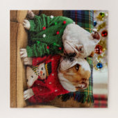 Kerstbulledogs in Sweaters Legpuzzel (Horizontaal)