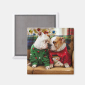Kerstbulledogs in Sweaters Magneet (Voorkant / Achterkant)