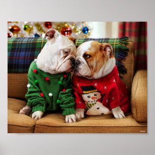 Kerstbulledogs in Sweaters Poster