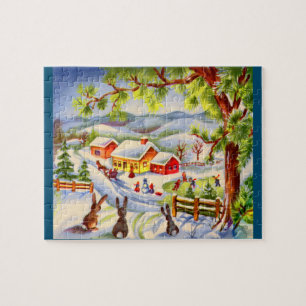 Kerstbunnies die kerstmis bekijken legpuzzel