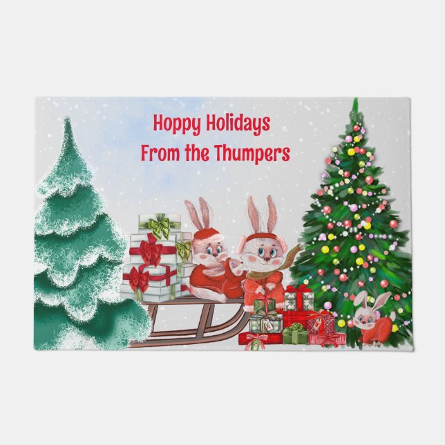 Kerstbunny Family Doormat Deurmat (Voorkant)