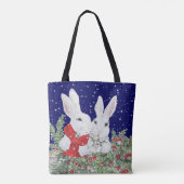 KerstBunny Rabbit Lover's Cute Holiday Winter Draagtas (Achterkant)
