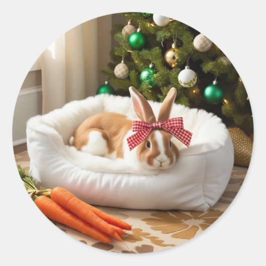 KerstBunny Ronde Sticker (Voorkant)