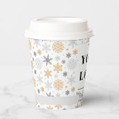 Kerstbusiness Logo Winter Snowflake Pattered Papieren Bekers (Voorkant)