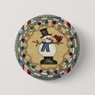 kerstButton - Snowman en Roodvogel Ronde Button 5,7 Cm