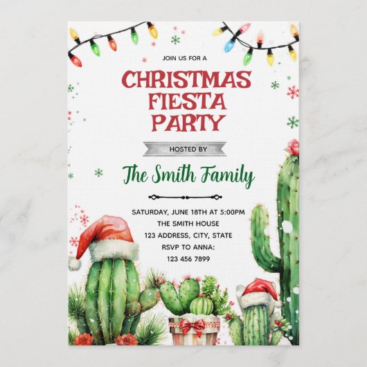 Kerstcactus Fiesta uitnodiging (Voorkant)