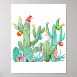 Kerstcactus Holiday Southwest Western Poster