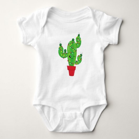 Kerstcactus, kerstlampjes, cute cactus romper (Voorkant)