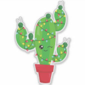 Kerstcactus, kerstlampjes, cute cactus sticker (Voorkant)
