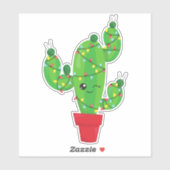 Kerstcactus, kerstlampjes, cute cactus sticker (Vel)