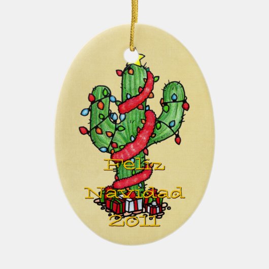 kerstcactus-versiering keramisch ornament (Voorkant)
