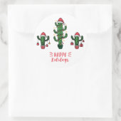 Kerstcactussen Ronde Sticker (Tas)