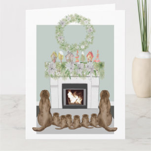 Kerstcad Labrador Family Fireplace Scene Kaart