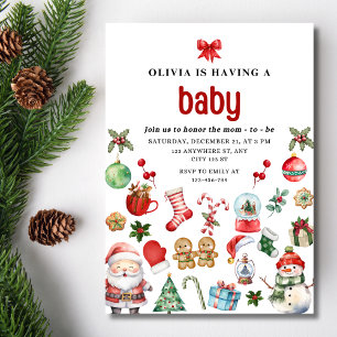 Kerstcadeau Baby Borrel Uitnodiging, Feestelijke