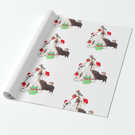 KERSTCADEAU DIEREN IN Santa Wrapping Papier (Uitgerold)