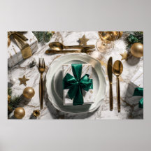 Kerstcadeau doos met groene lint op feestelijke ta