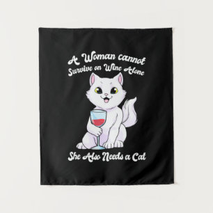 Kerstcadeau Een vrouw overleeft op wijn en kat Wandkleed