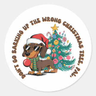 Kerstcadeau ga niet blaffen ronde sticker