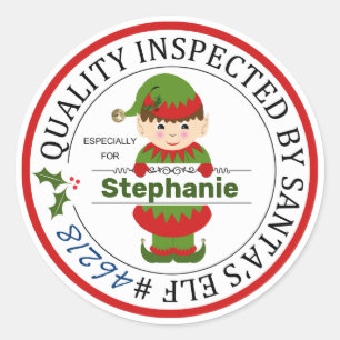 Kerstcadeau geïnspecteerd door de kerstman Elf Ronde Sticker