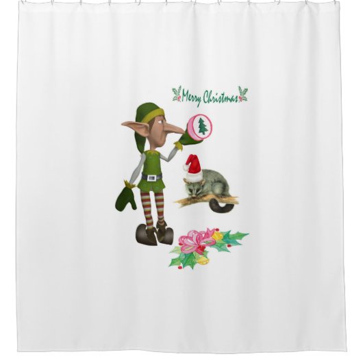 kerstcadeau gordijn Possum Elf (Voorkant)