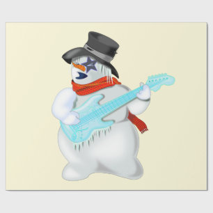 Kerstcadeau inpakpapier sneeuwpop met gitaar