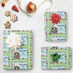 Kerstcadeau Kat Groen Grappig Inpakpapier Vel