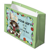 Kerstcadeau Kat Groen Grappig Large Cadeautasje (Voorkant Gekanteld)