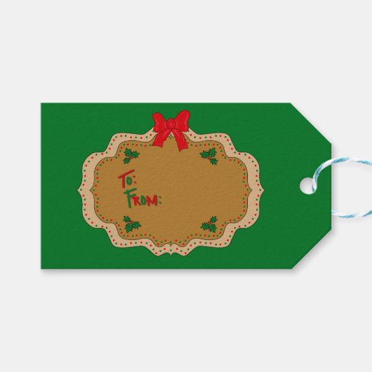 Kerstcadeau Label met Holly, HOHOHO, Santa Hats Cadeaulabel (Voorkant (Horizontaal))