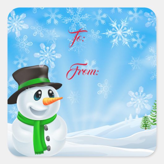 Kerstcadeau Label Sticker-Snowman (Voorkant)