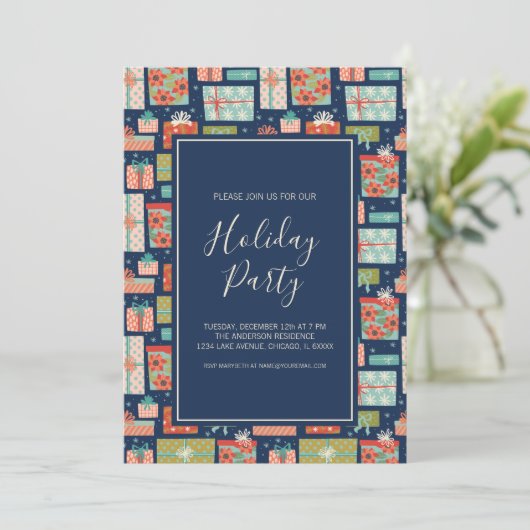 Kerstcadeau met kleurrijke retro-feestdag kaart