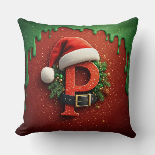 Kerstcadeau Monogram P met kerstmuts Kussen