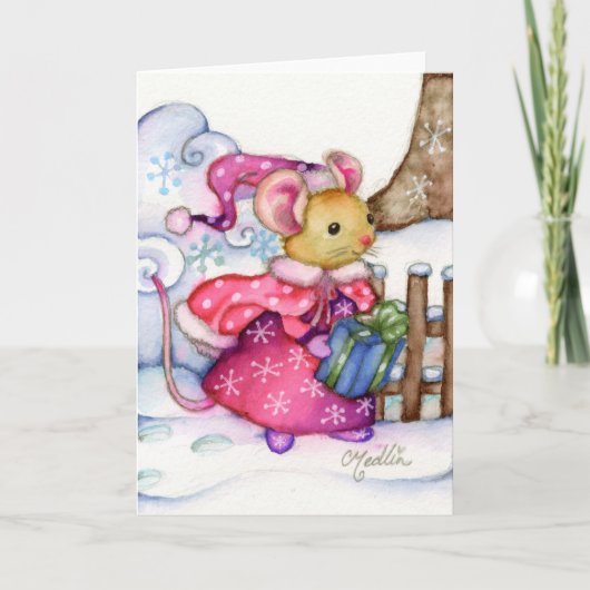 Kerstcadeau Muis Kaart (Voorkant)