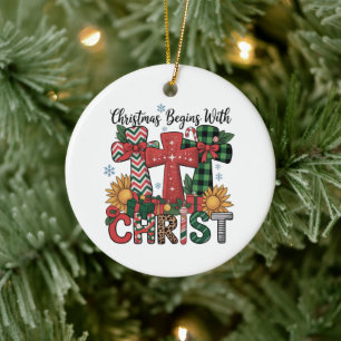 Kerstcadeau Prettig Kerstmis Geruite Religieuze Kr Keramisch Ornament