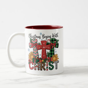 Kerstcadeau Prettig Kerstmis Geruite Religieuze Kr Tweekleurige Koffiemok