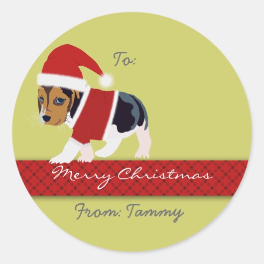 Kerstcadeau Sticker (Dog) -  (Voorkant)