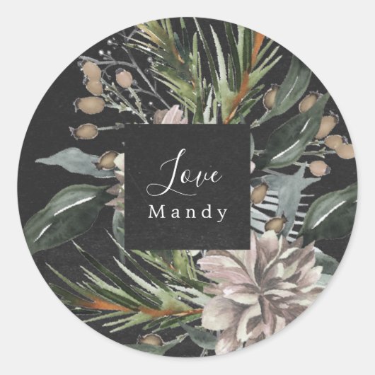 Kerstcadeau Sticker Floral Chalkboard Holiday (Voorkant)