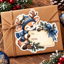 Kerstcadeau sticker met babyhert watercolor