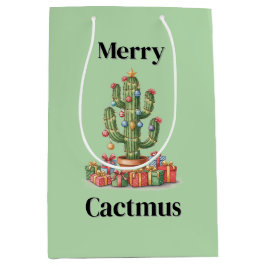 Kerstcadeau Tas Medium- Vrolijke Cactusmus Medium Cadeauzakje