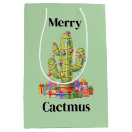 Kerstcadeau Tas Medium- Vrolijke Cactusmus Medium Cadeauzakje