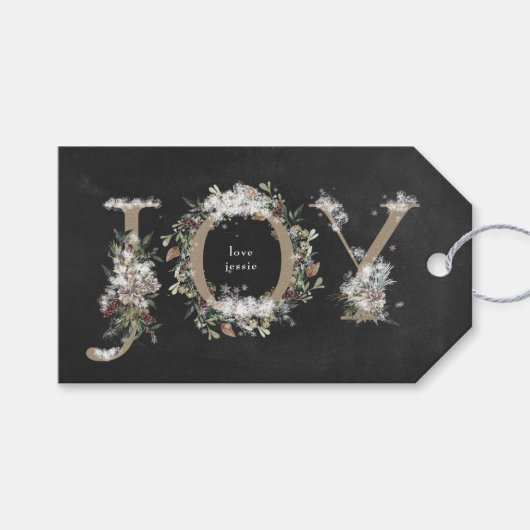 kerstcadeau voor Label, karton Floral Alphabet JOY Cadeaulabel (Voorkant (Horizontaal))