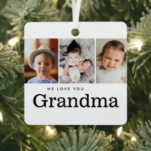 Kerstcadeau voor oma 3 foto's van kleinkinderen metalen ornament