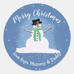 kerstcadeau voor snowman ronde sticker