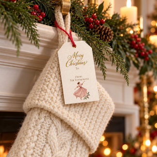 Kerstcadeau voor Vintage Dame die Danst Cadeaulabel